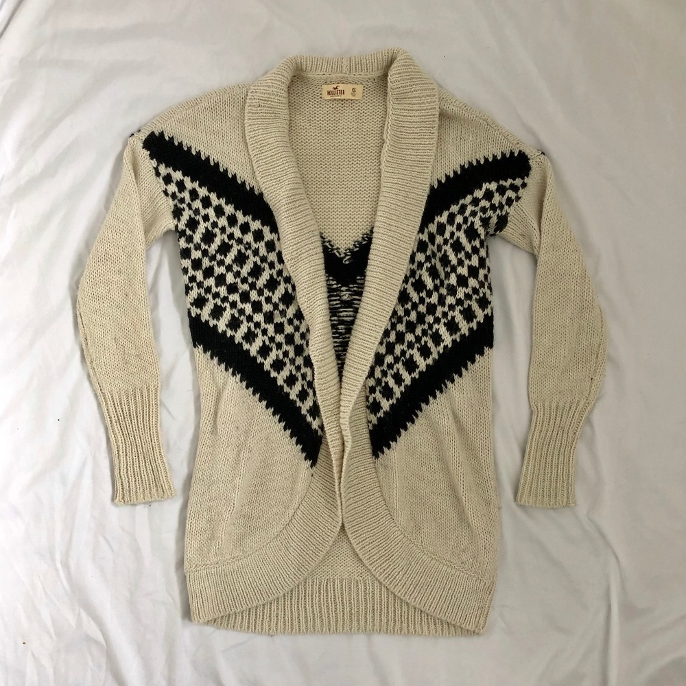 Hollister Open Cardigan Aztec Cream Black in XS